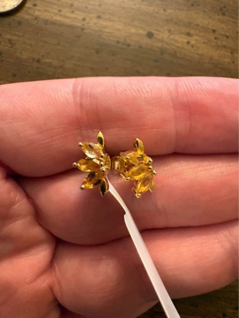Sterling Silver Yellow Gold Citrine Marquise Stud Earrings